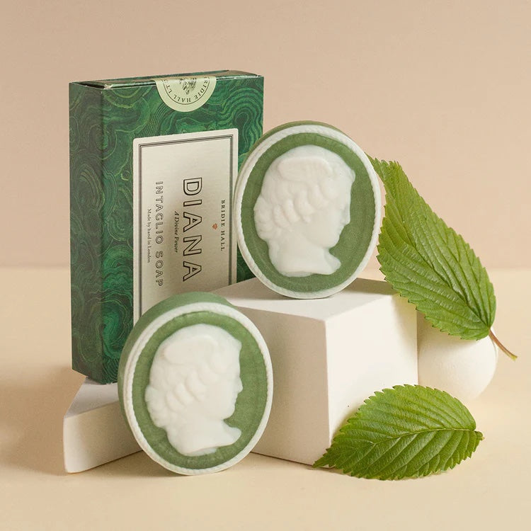 Diana Eucalyptus Intaglio Soap in Malachite Box.  Box of Two.