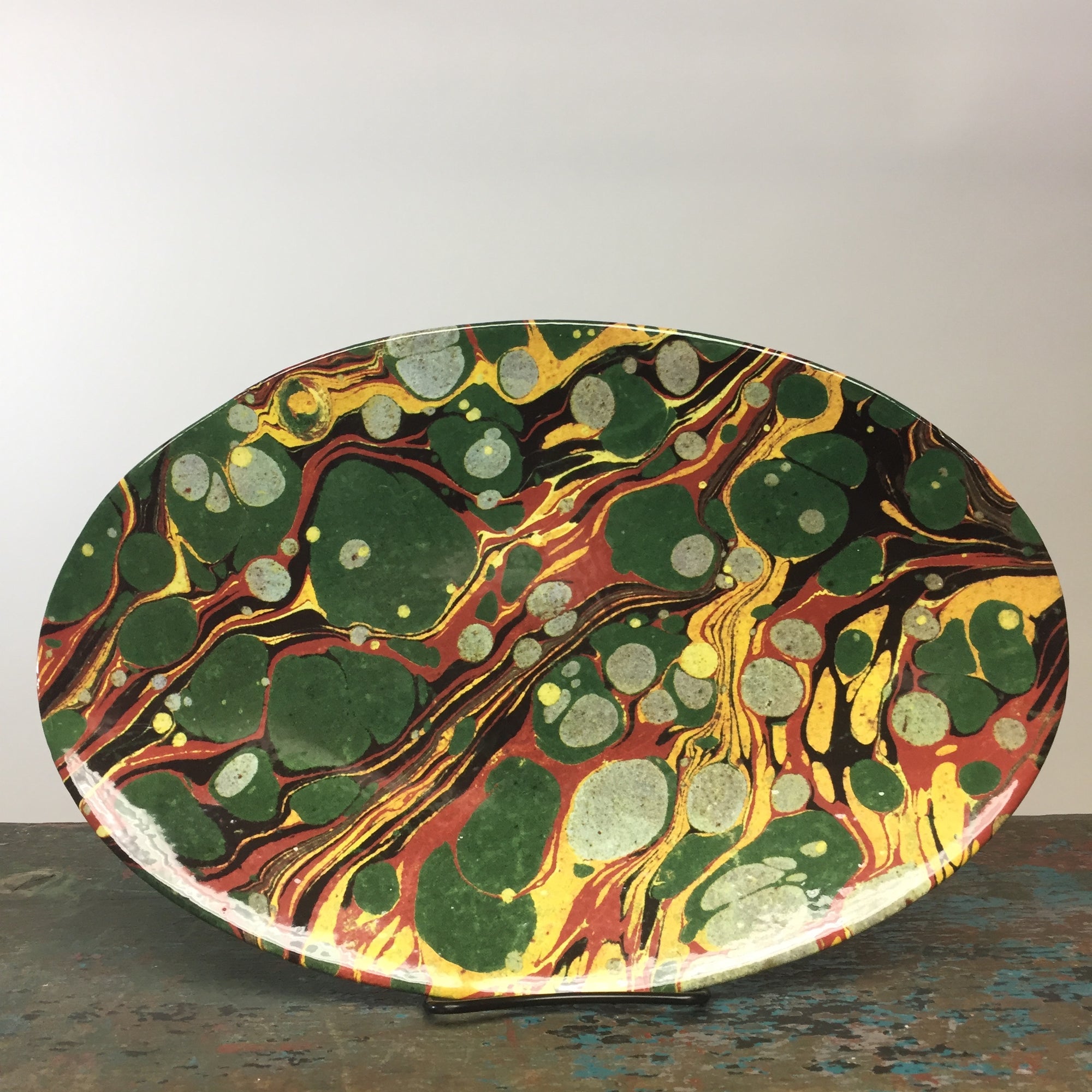 Astier de Villatte John Derian Oval Green, Red and Yellow Marble Platter