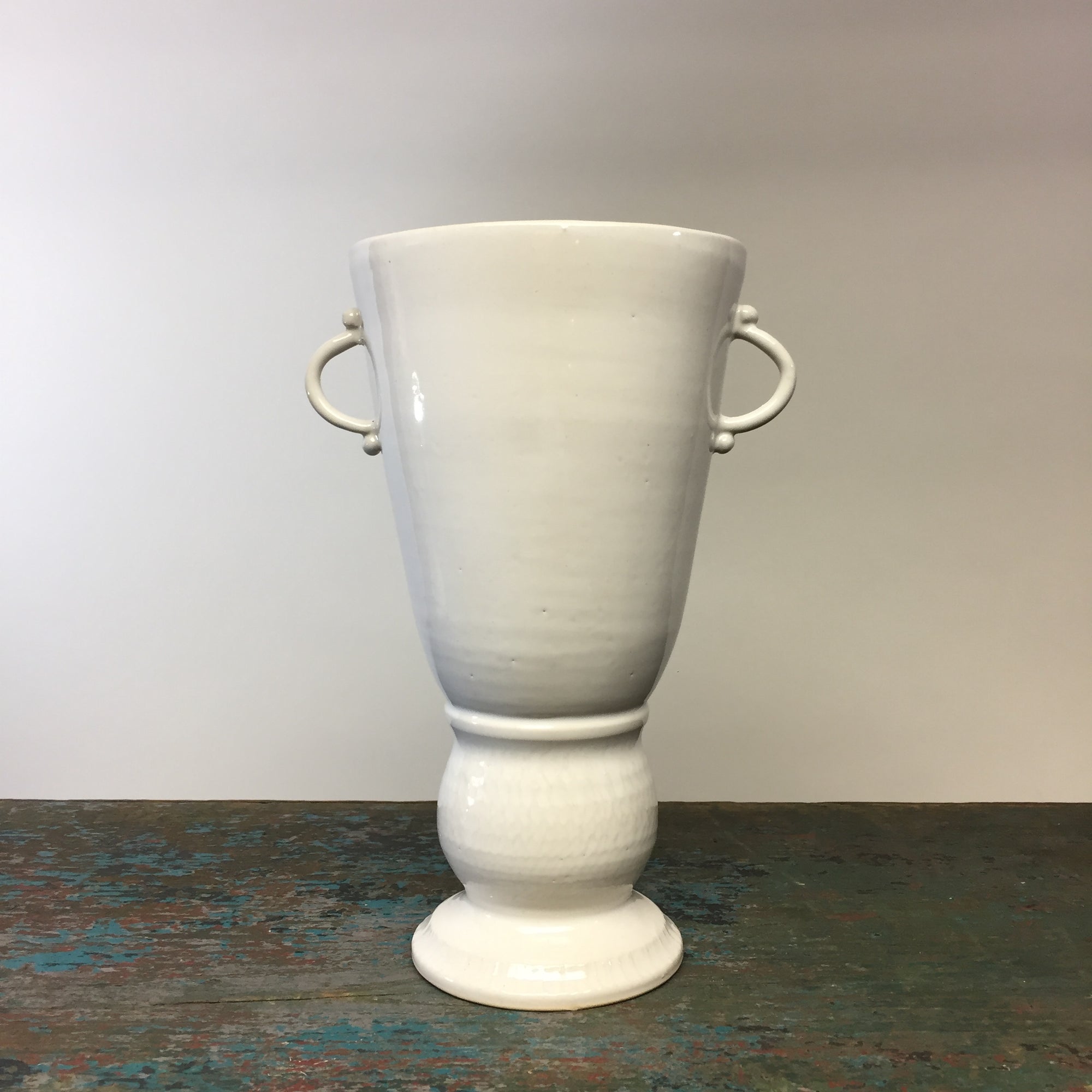 Medium Oval Pedestal Vase White