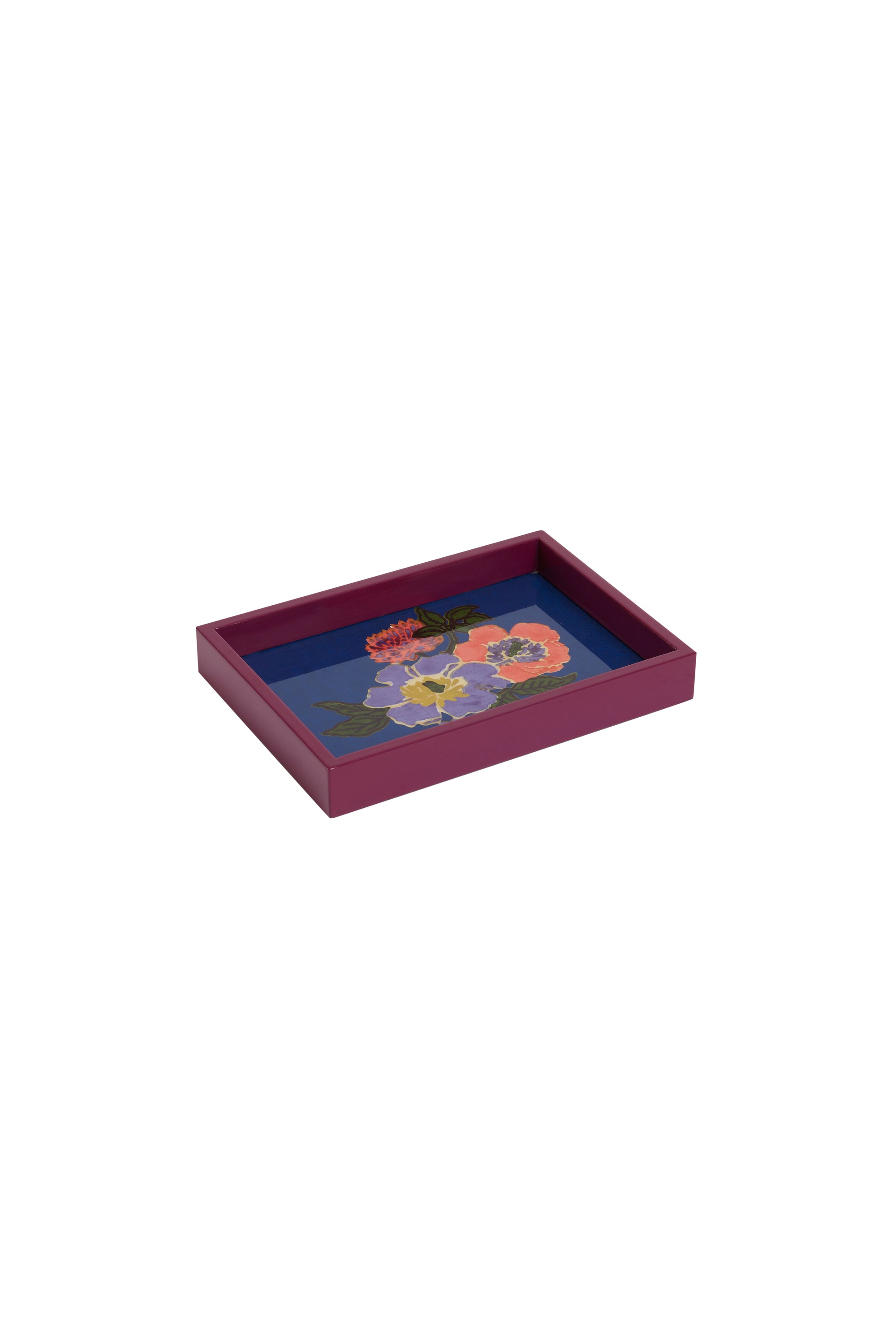 Lisa Corti Rectangular Lacquered Tray Dandelion Blue 5" x 7"