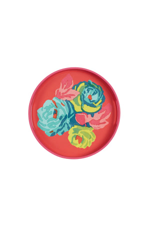 Lisa Corti 13.5" x 13.5" Round Lacquered Tray Geranium Flower