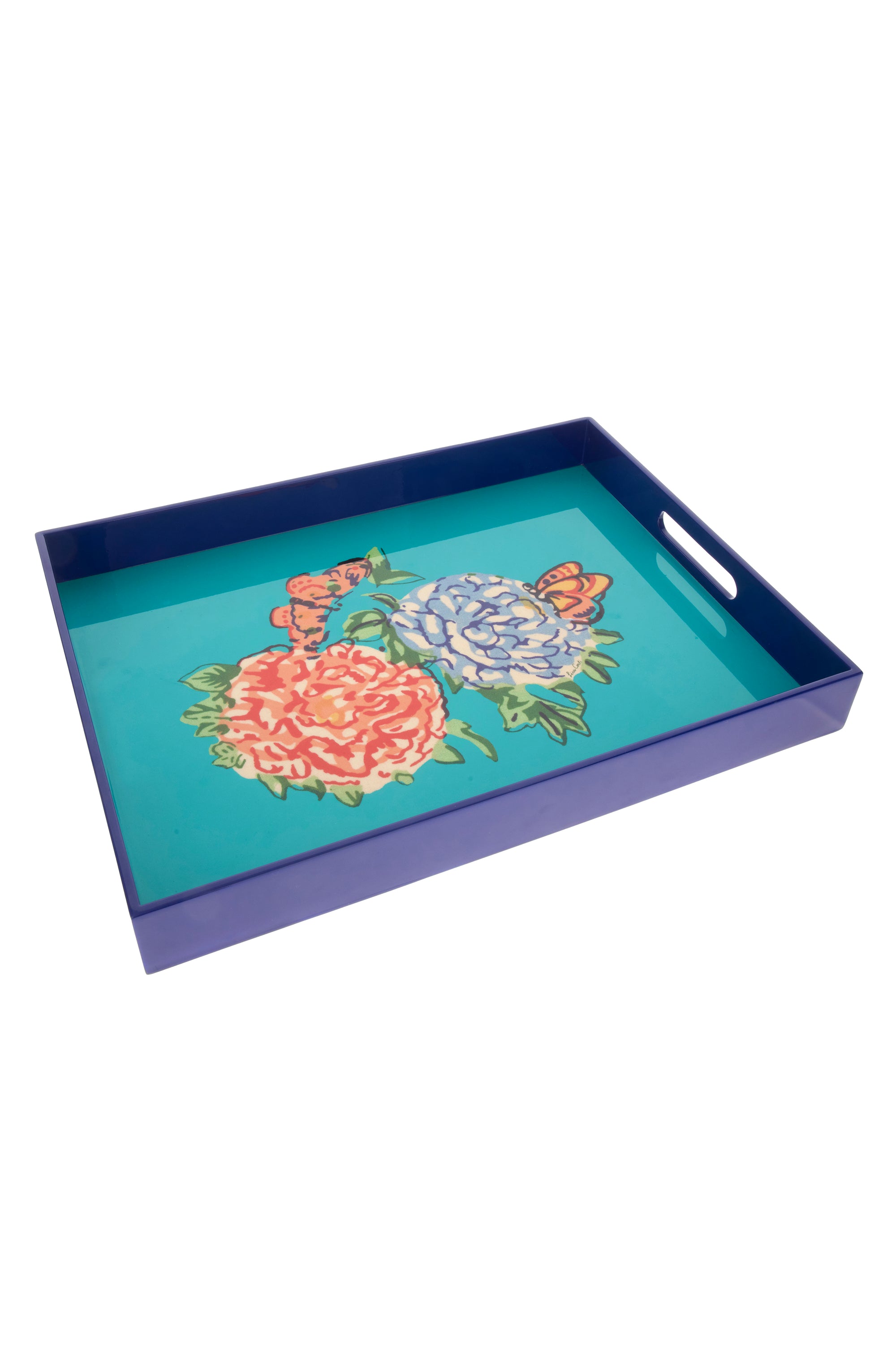 Lisa Corti  13.5" x 17.5" Lacquered Rectangular Tray Queen Flower