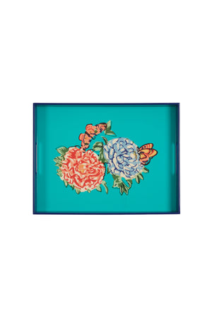 Lisa Corti  13.5" x 17.5" Lacquered Rectangular Tray Queen Flower