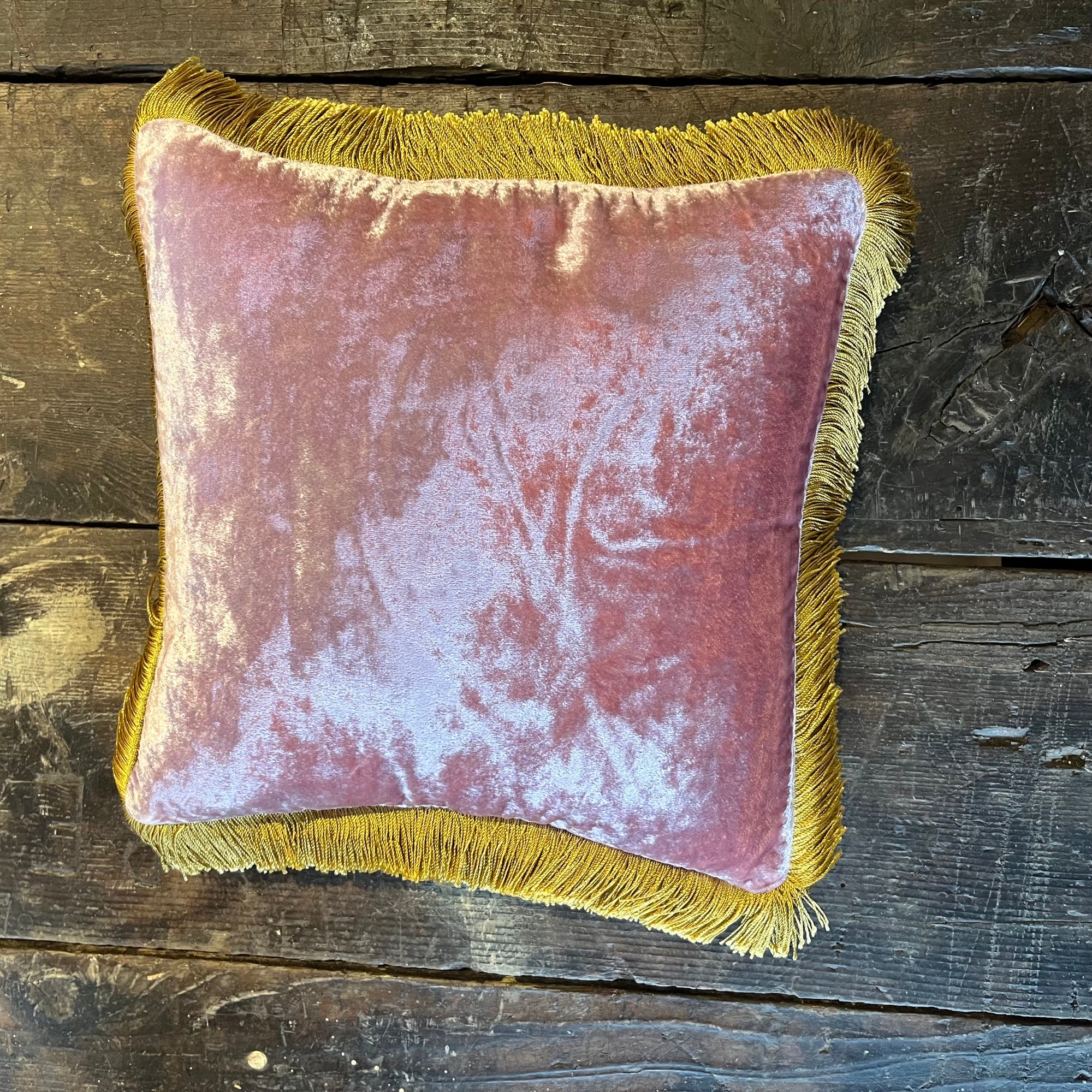 Anke Drechsel Vintage Plum 12" x 12" Pillow with Gold Fringe Fall 2024