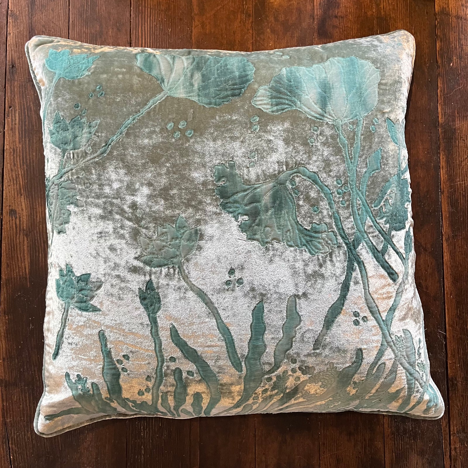Anke Drechsel Waterlily Perfect Blue Silk Pillow 20" x 20"