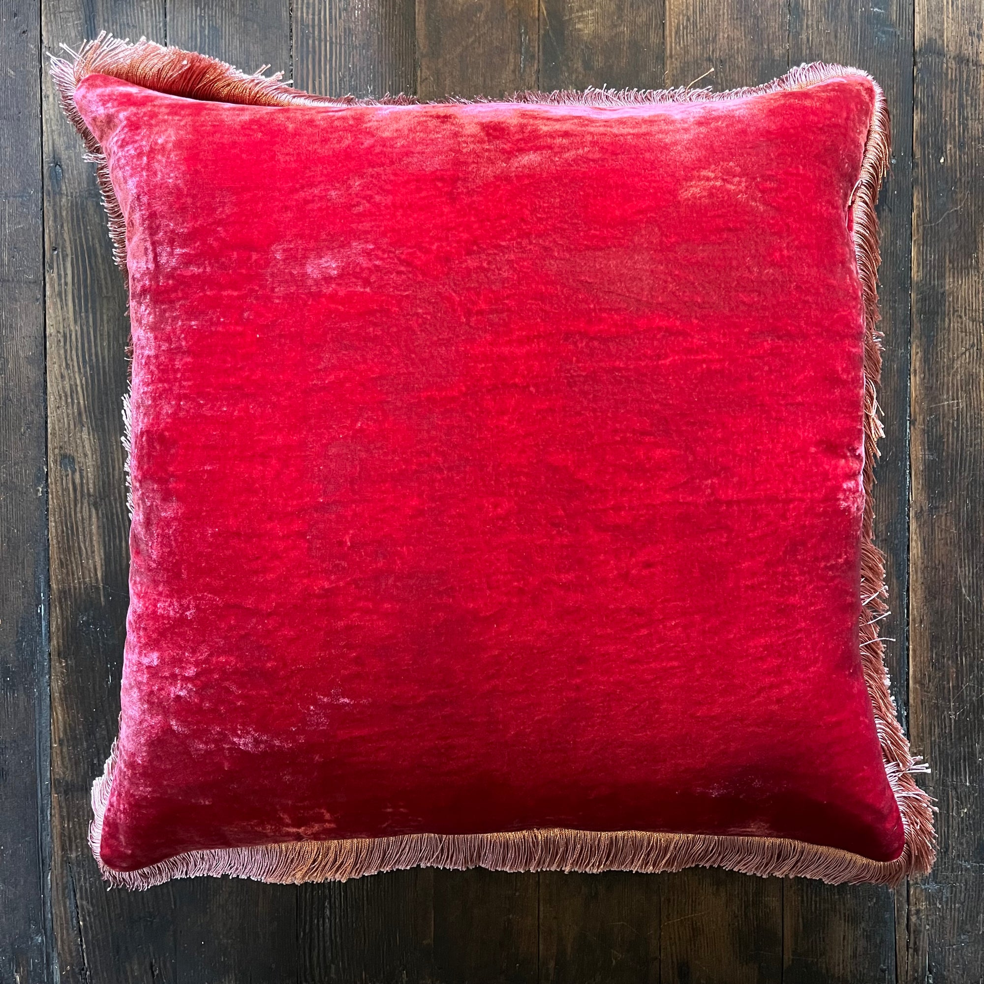 Anke Drechsel Silk Light Rouge Pillow with Peach Rose Fringe 20" x 20"
