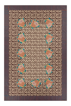 Lisa Corti 71" x 106" 100% Cotton Tablecloth in Arabesque Corolla Natural Coffee