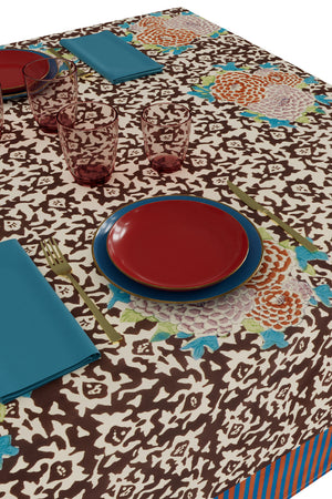 Lisa Corti 71" x 138" 100% Cotton Tablecloth in Arabesque Corolla Natural Coffee