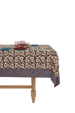 Lisa Corti 71" x 138" 100% Cotton Tablecloth in Arabesque Corolla Natural Coffee