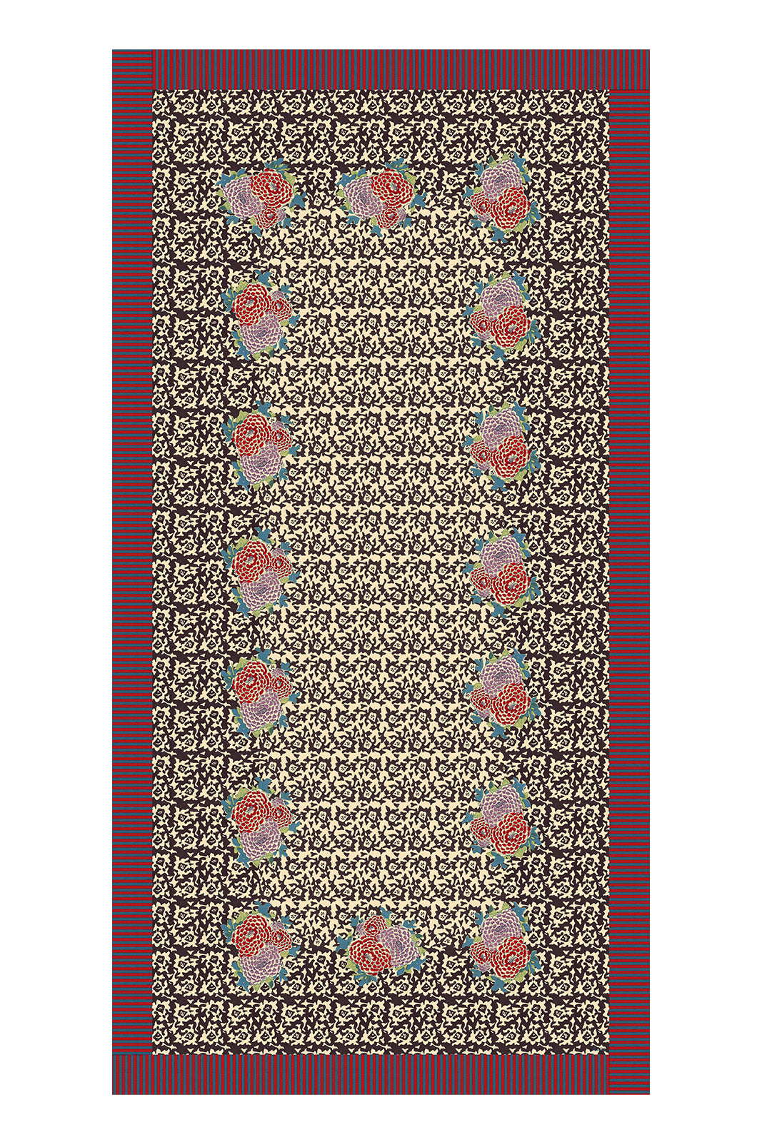 Lisa Corti 71" x 138" 100% Cotton Tablecloth in Arabesque Corolla Natural Coffee