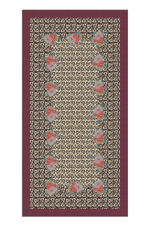 Lisa Corti 71" x 138" 100% Cotton Tablecloth in Arabesque Corolla Natural Coffee