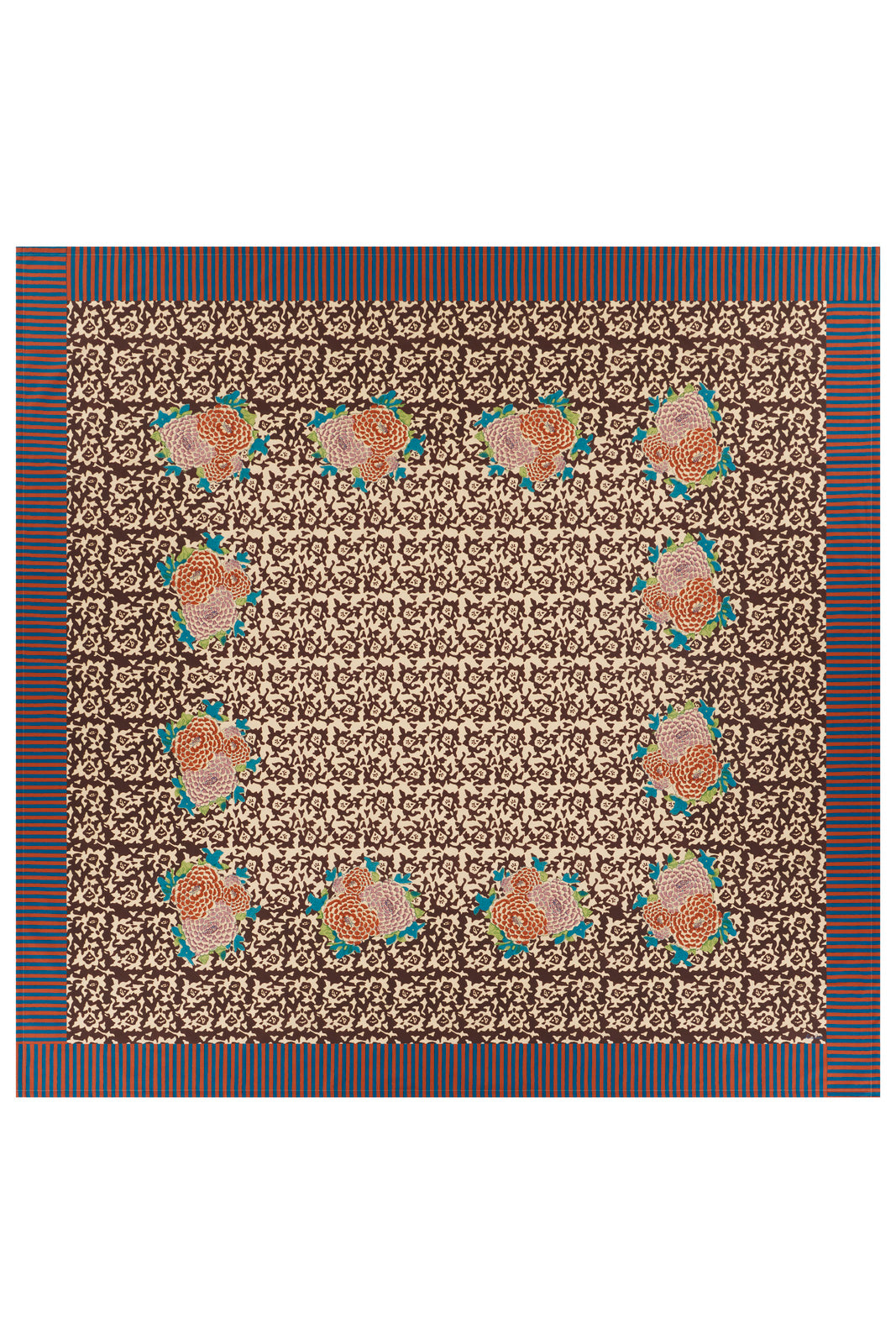 Lisa Corti 87"x 87" 100% Cotton Tablecloth in Arabesque Corolla Natural Coffee