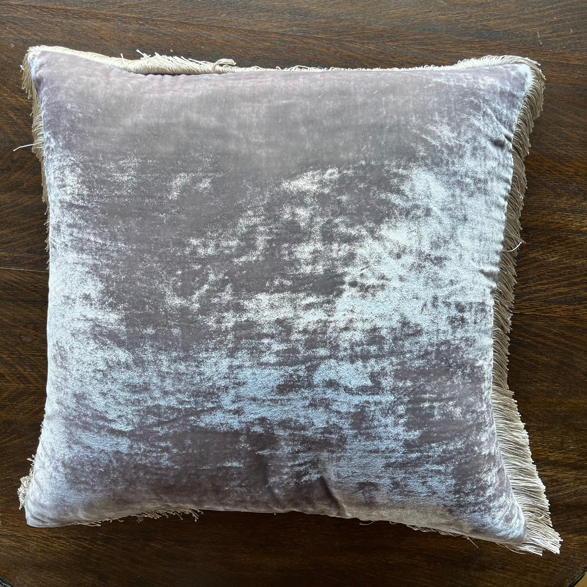 Anke Drechsel Moonstone Silk Pillow with New Silver Fringe 20" x 20". Spring 24