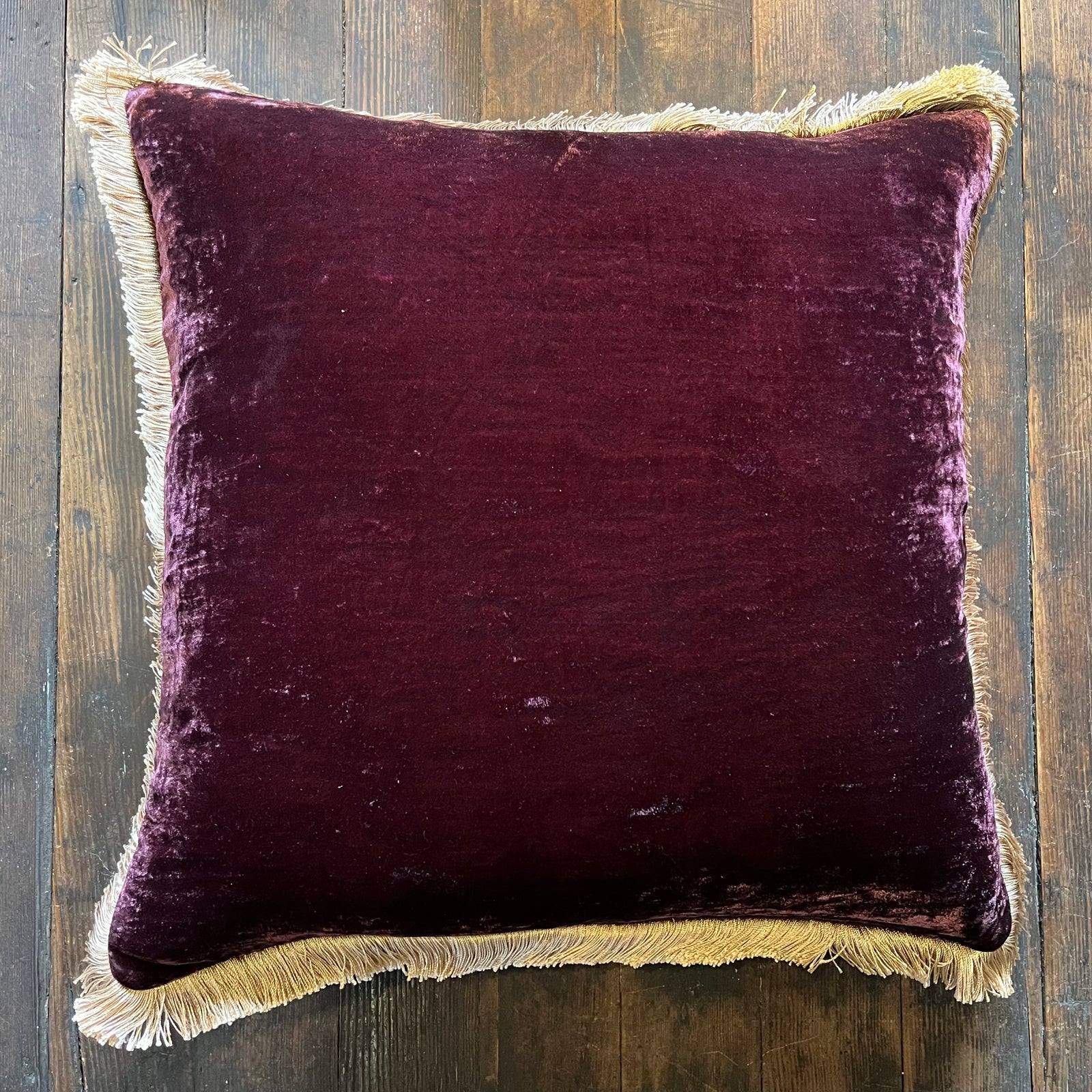 Anke Drechsel Silk Mulberry Pillow with Beige Fringe 20" x 20"