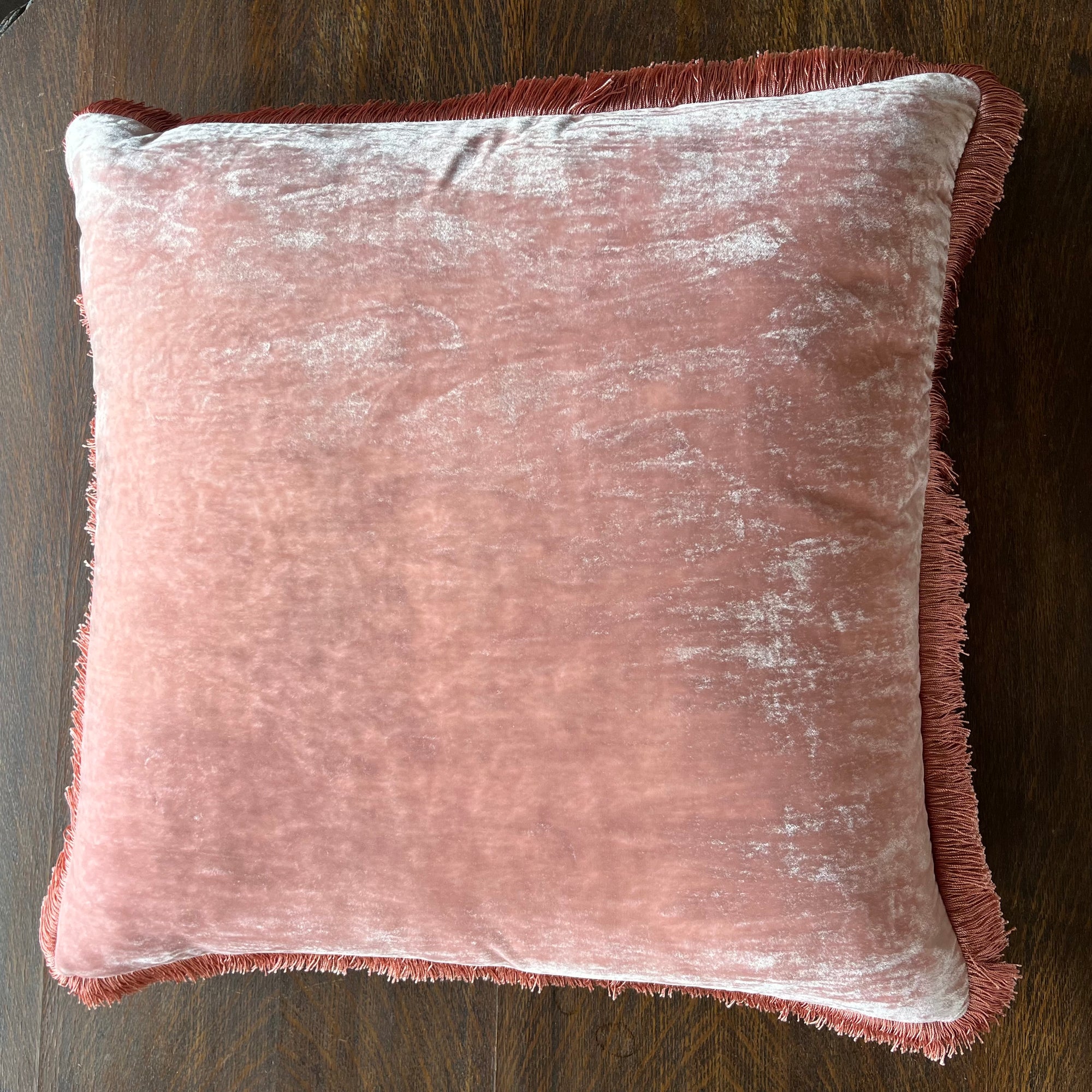Anke Drechsel Old Rose Silk Pillow with Peach Rose Fringe 20" x 20" Spring 24