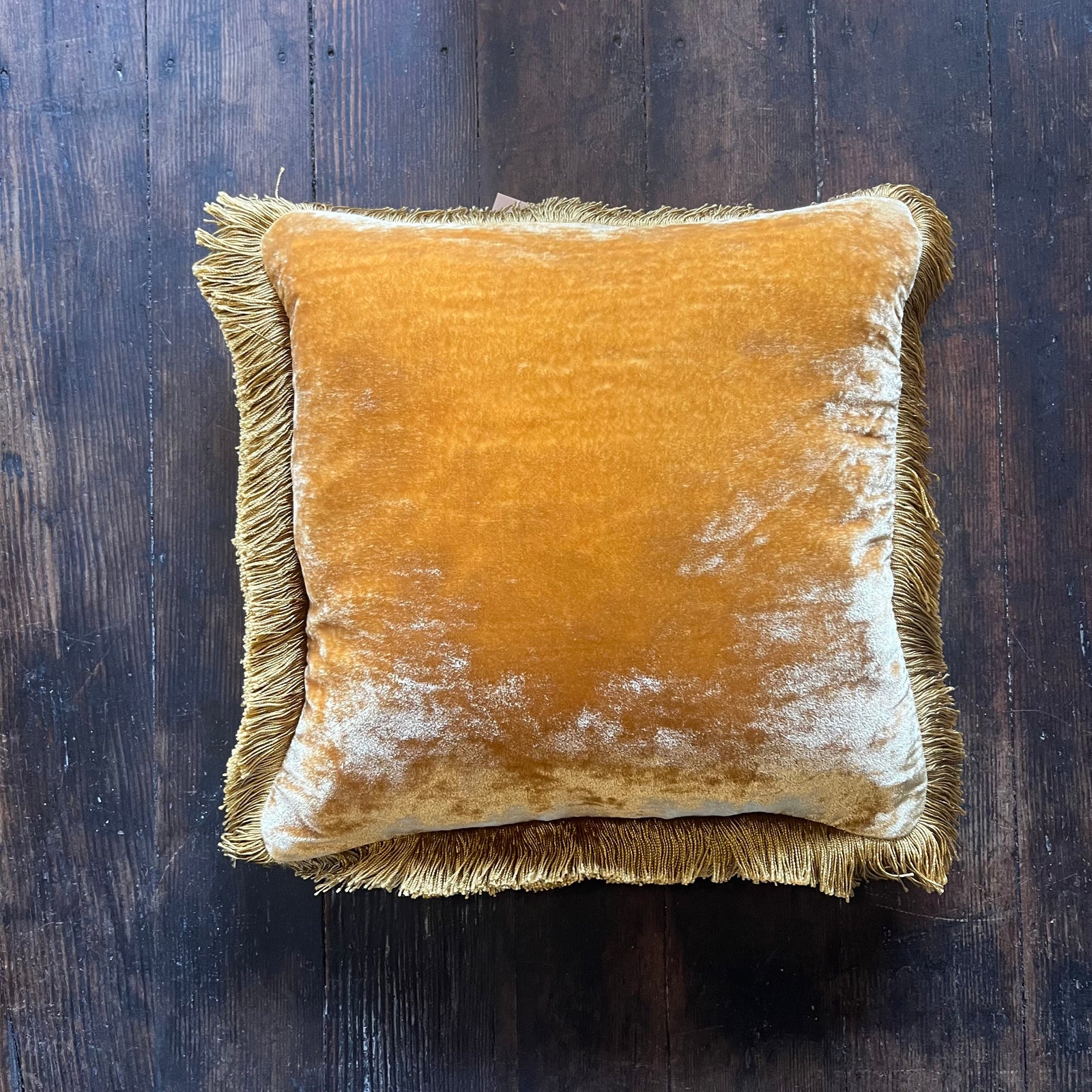 Anke Drechsel Silk Velvet Oro Pillow with Gold Fringe 12" x 12"
