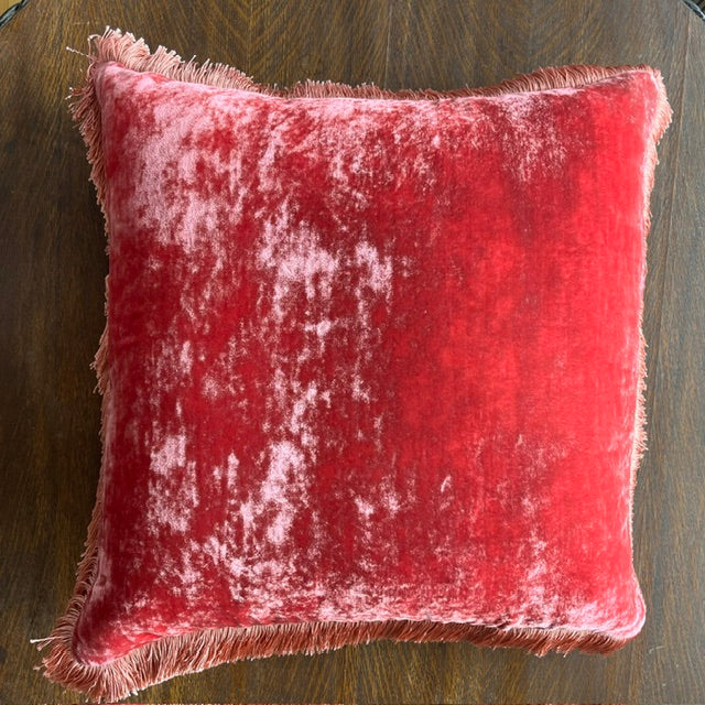 Anke Drechsel Watermelon Silk Pillow with Peach Rose Fringe 20" x 20" Spring 24