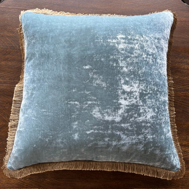 Anke Drechsel Heavenly Blue Silk Pillow with Silver Fringe 20 x 20 Spring 24