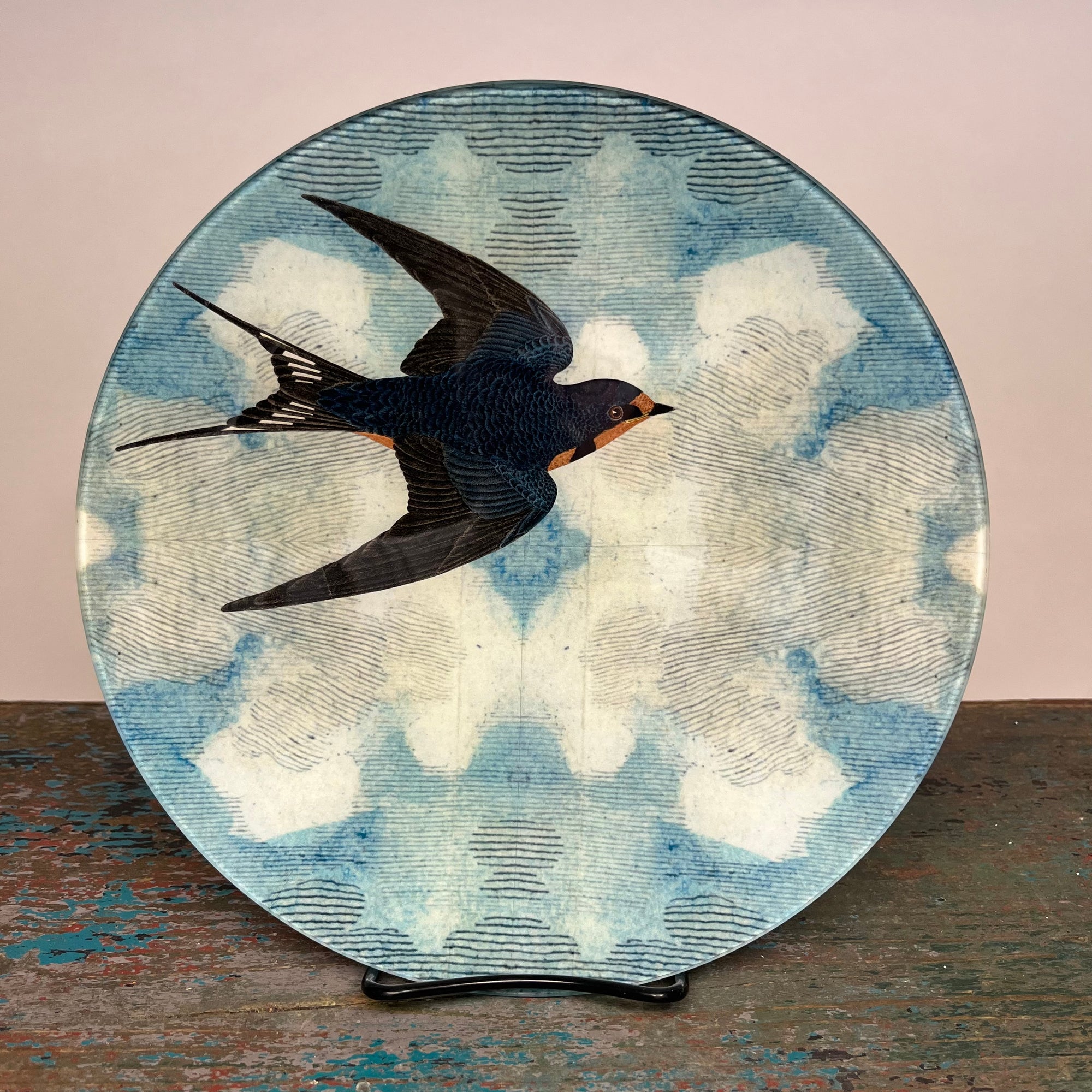 John Derian Swallow in Flight Flying Left 10" Round Decoupage Tray