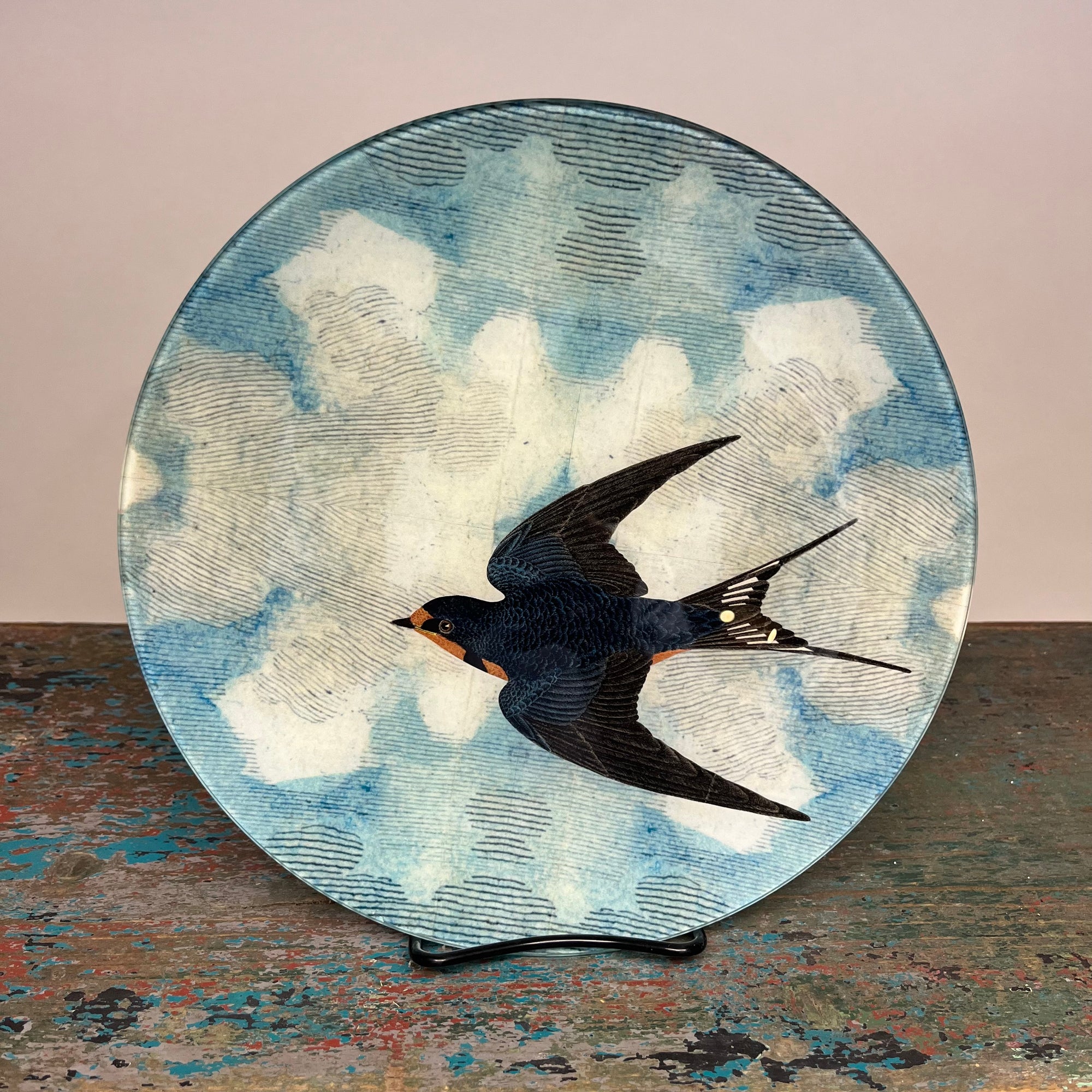 John Derian Swallow in Flight Flying Right 10" Round Decoupage Tray