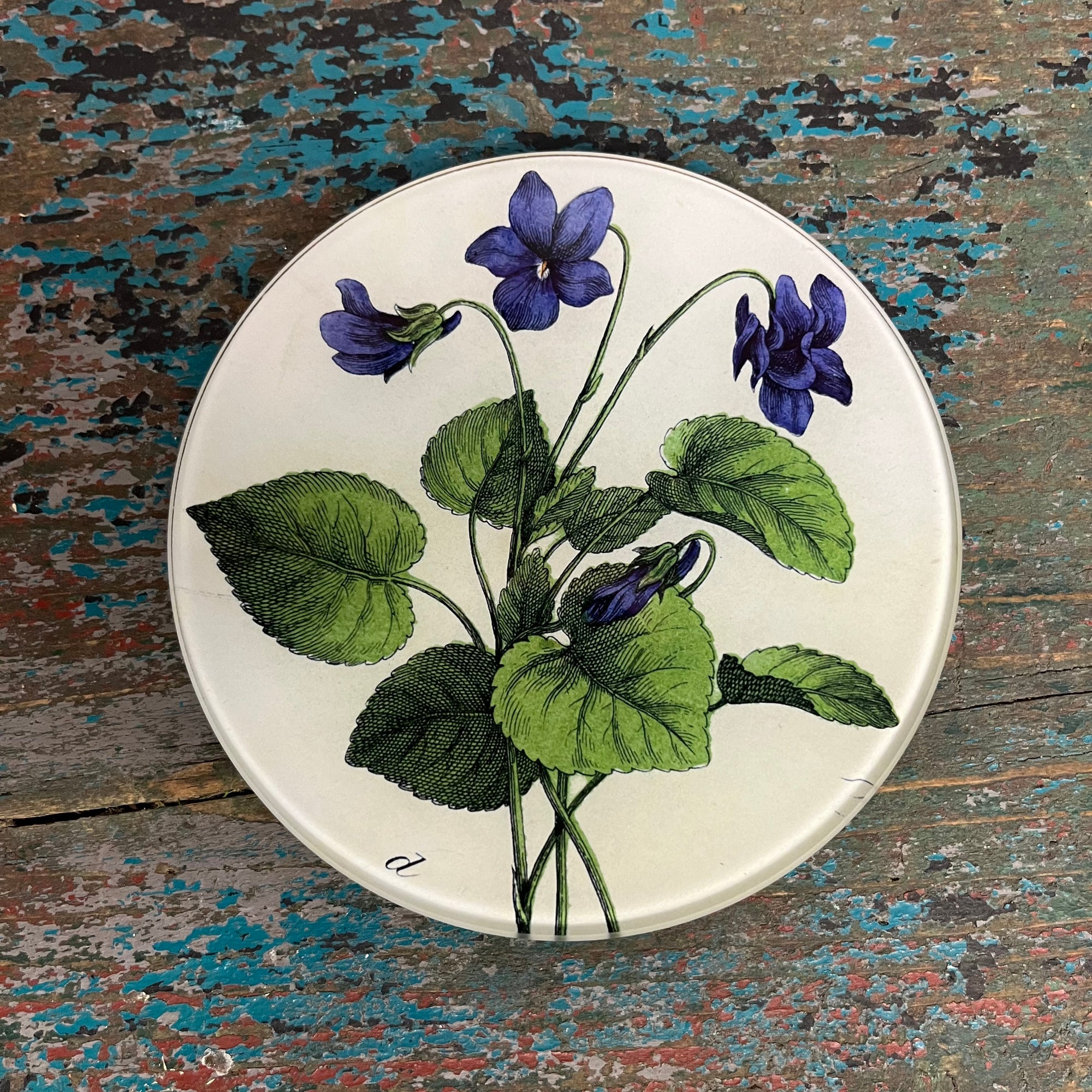 John Derian Violets 5 3/4" Round Decoupage Tray