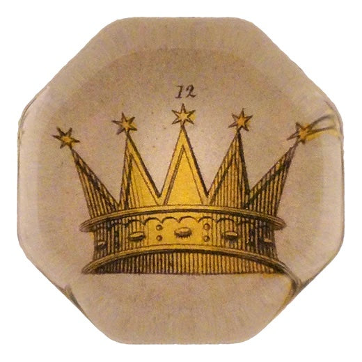 John Derian #12 Crown Octagonal Charm Decoupage Paperweight