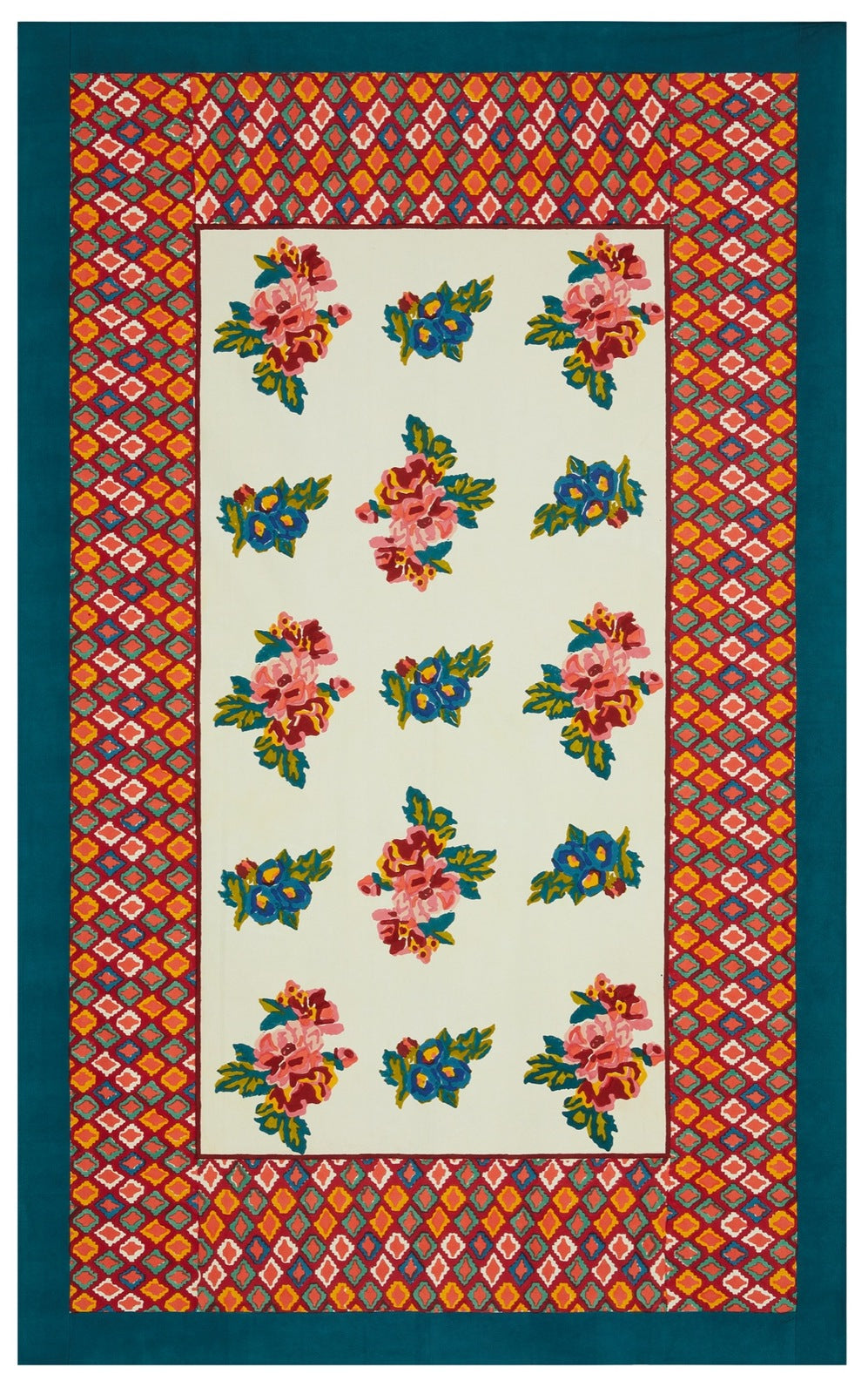 Lisa Corti Bouquet Cream 71" x 106" 100% Cotton Tablecloth