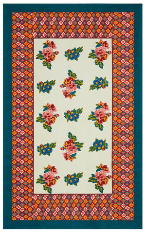 Lisa Corti Bouquet Cream 71" x 106" 100% Cotton Tablecloth