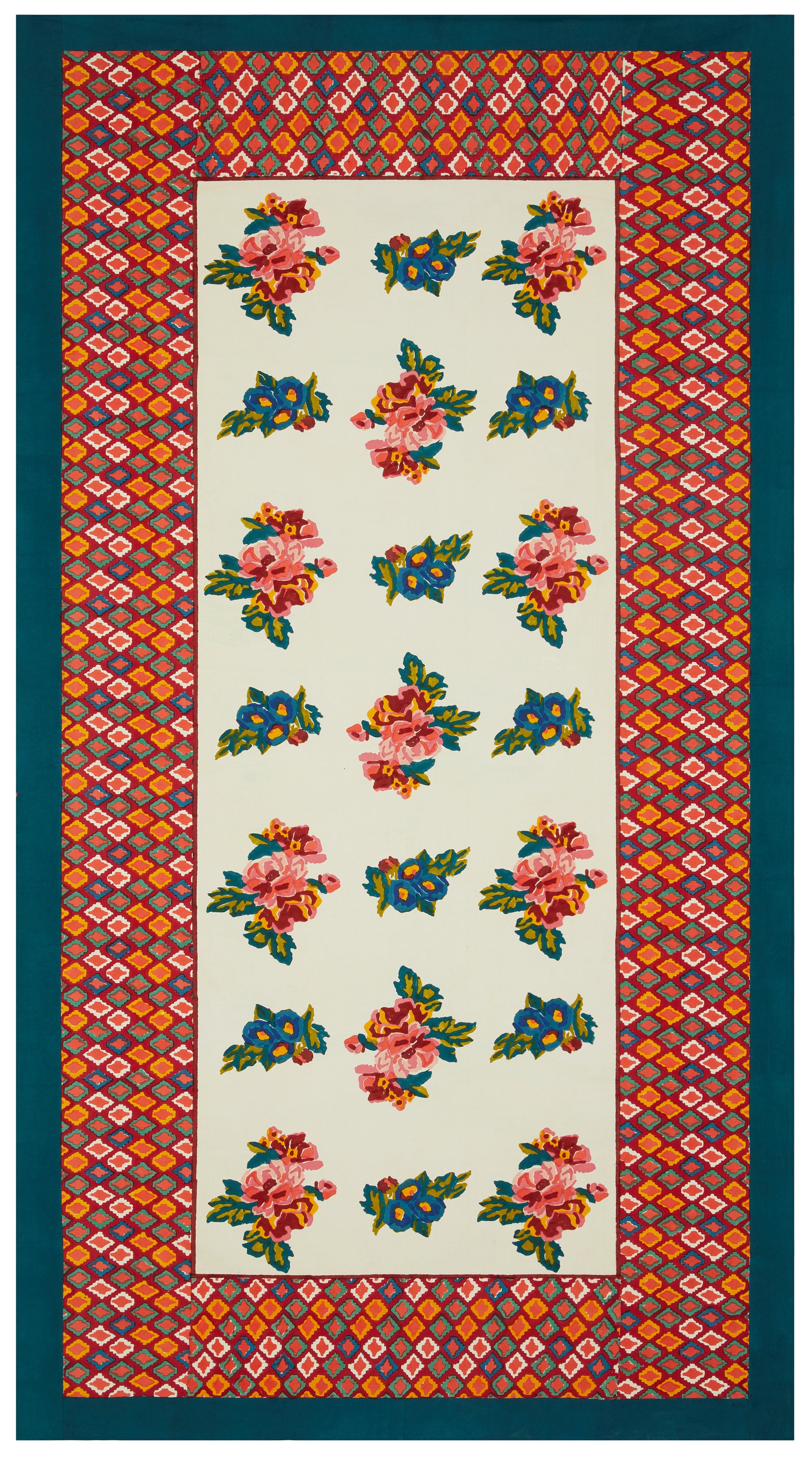 Lisa Corti 71" x 138" Bouquet Cream 100% Cotton Tablecloth
