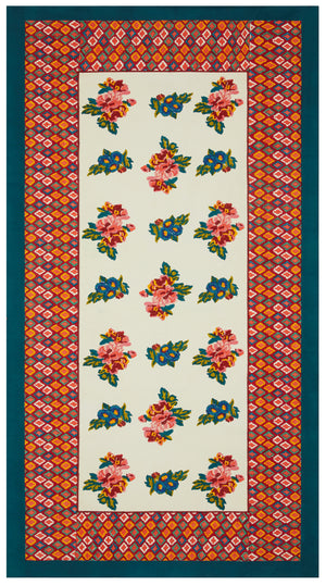 Lisa Corti 71" x 138" Bouquet Cream 100% Cotton Tablecloth
