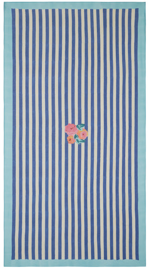 Lisa Corti 71" x 138" Rectangular Tablecloth Nizam Blue/Natural Stripes 100% Cotton