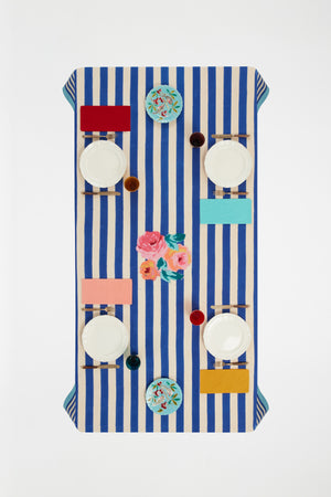 Lisa Corti 71" x 138" Rectangular Tablecloth Nizam Blue/Natural Stripes 100% Cotton