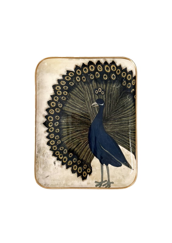 Peacock Enameled Decorative Tray