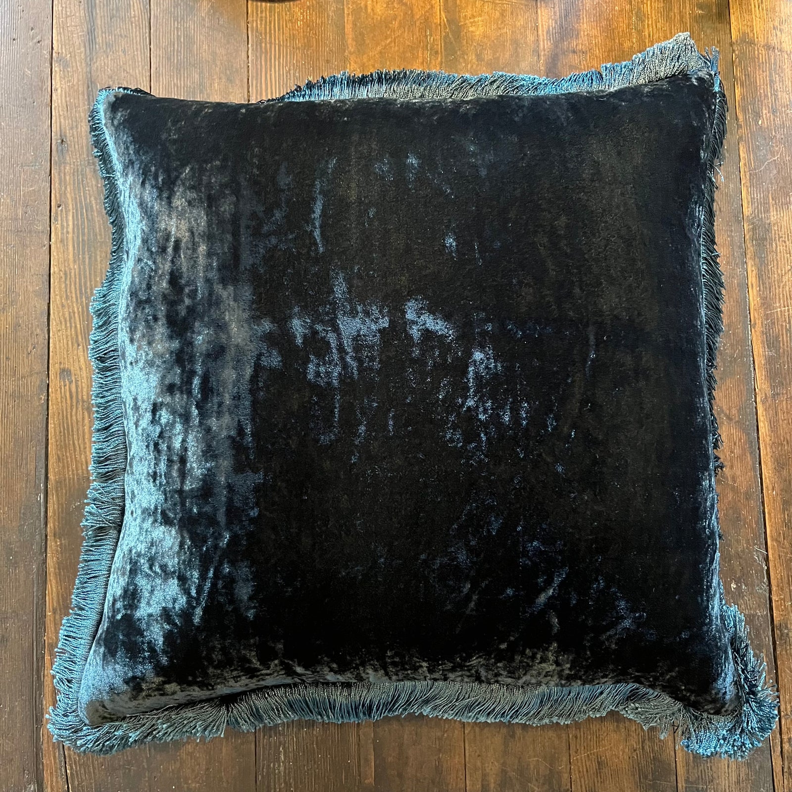 Anke Drechsel Silk Velvet Opera Pillow with Indigo Fringe 20" x 20"