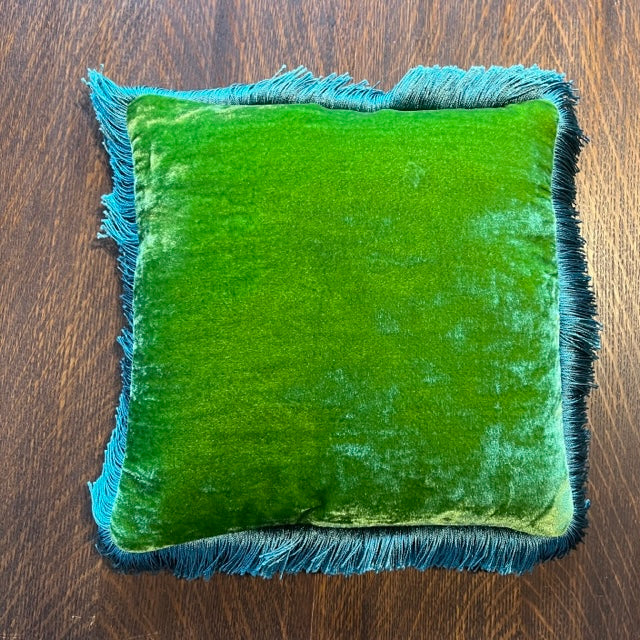 Anke Drechsel Emerald Pillow 10.6" x 10.6" with Air Blue Fringe