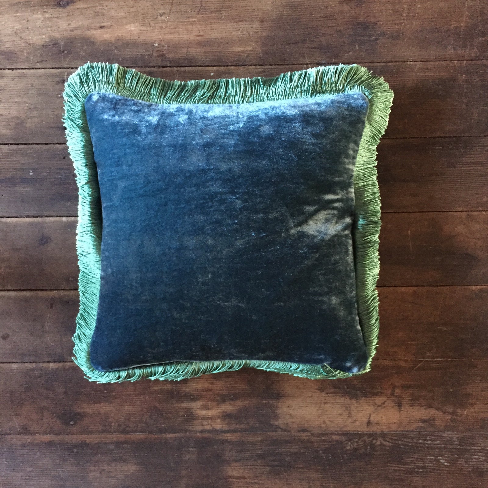 Anke Drechsel Majolica Blue Silk Pillow with Air Blue Fringe 12" x 12"