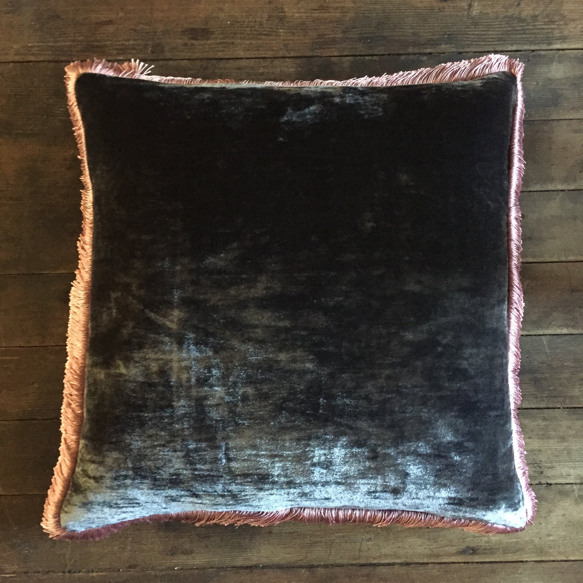 Anke Drechsel Nightshade Silk Velvet Pillow with Vintage Plum Fringe 20" x 20"