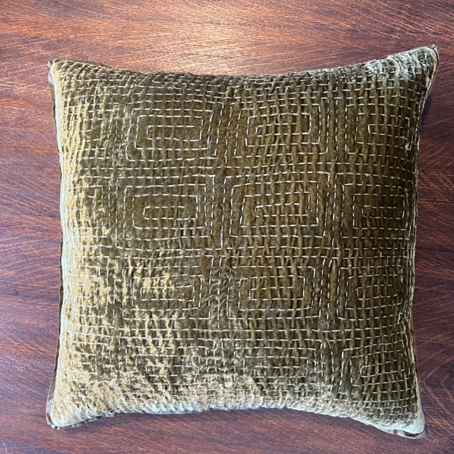 Anke Drechsel Metril Olive Silk Velvet Pillow 18" x 18"
