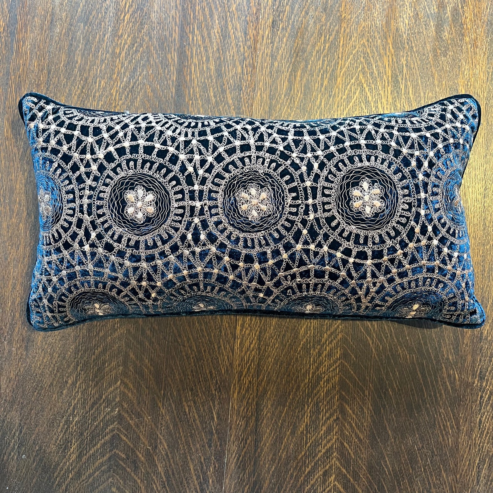 Anke Drechsel Piazza Teal Silk Velvet Pillow 12" x 20"