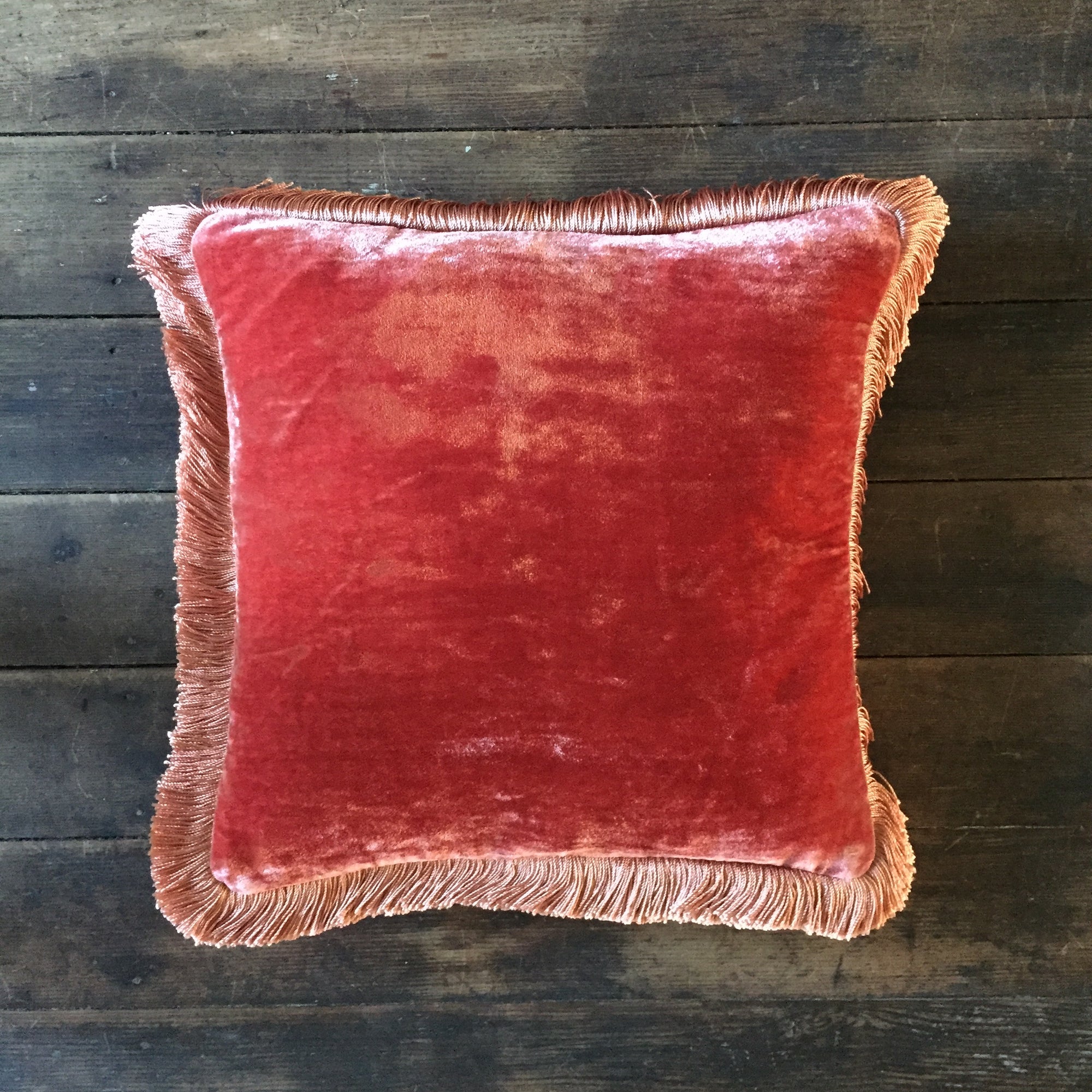 Anke Drechsel Rose Bisque Silk Pillow with Peach Rose Fringe 12" x 12"
