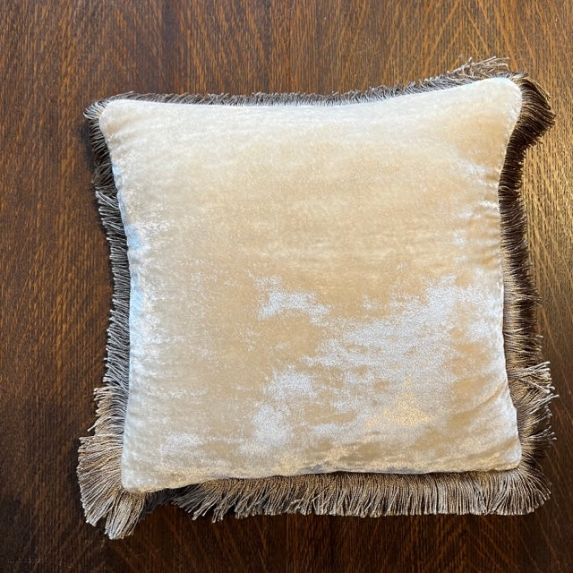 Anke Drechsel Silk Velvet Silver Pillow 10.6" x 10.6" with Silver Fringe