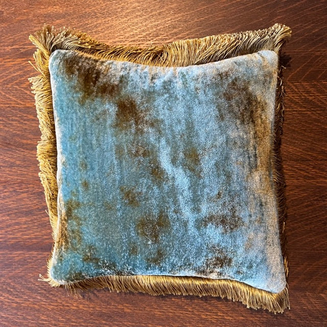 Anke Drechsel Silk Velvet Shaded Lake Pillow 10.6" x 10.6" with Gold Fringe
