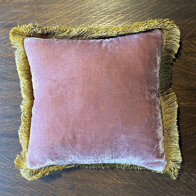 Anke Drechsel Silk Velvet Vintage Plum 10.6"x 10.6" Pillow with Gold Fringe