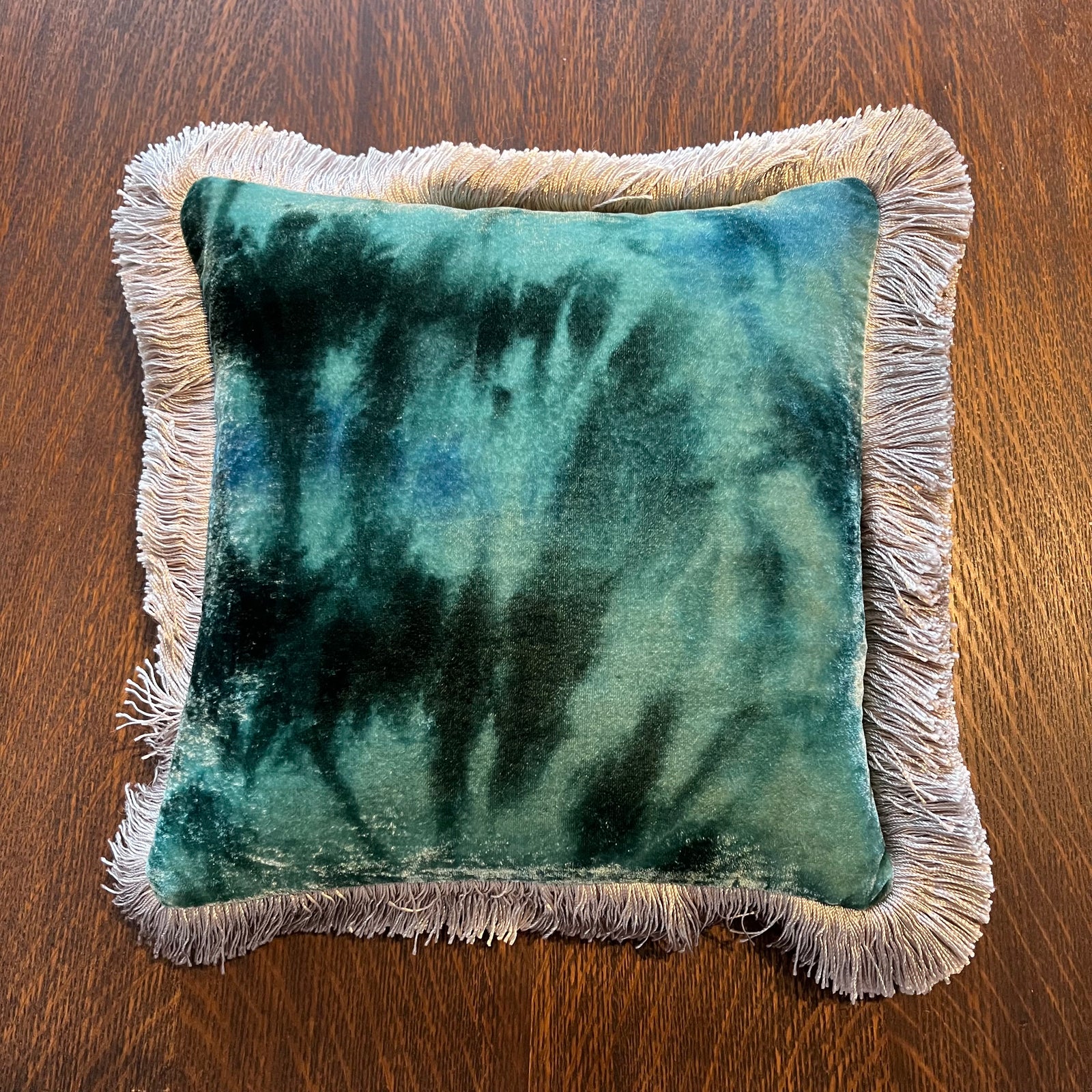 Anke Drechsel Shaded Indigo Pillow 10.6" x 10.6" with New Silver Fringe