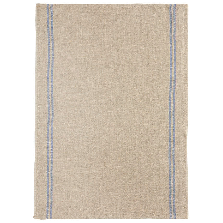 Country French Linen Tea Towel Blue/Natural