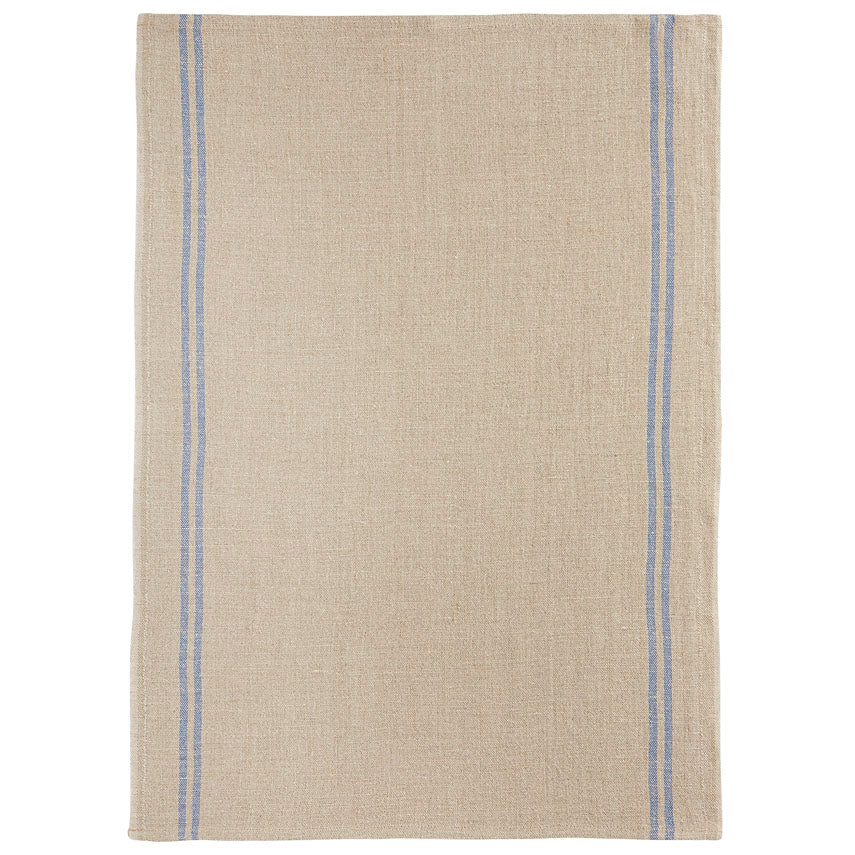 Country French Linen Tea Towel Blue/Natural