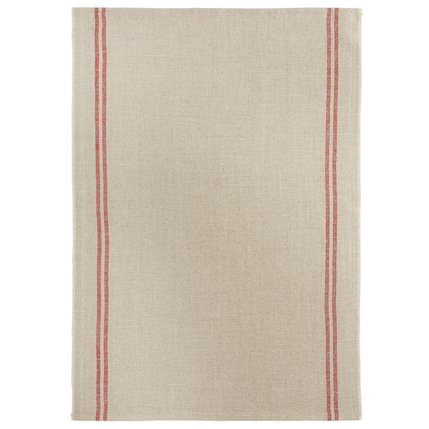 French Country Linen Tea Towel Natural/Red