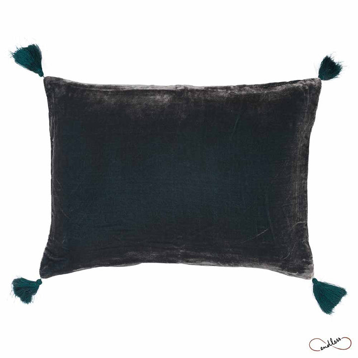 Le Monde Sauvage Goa Pompon Pillow in Dark Slate