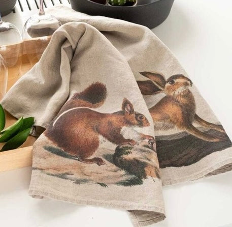 Squirrel Linen Tea Towel