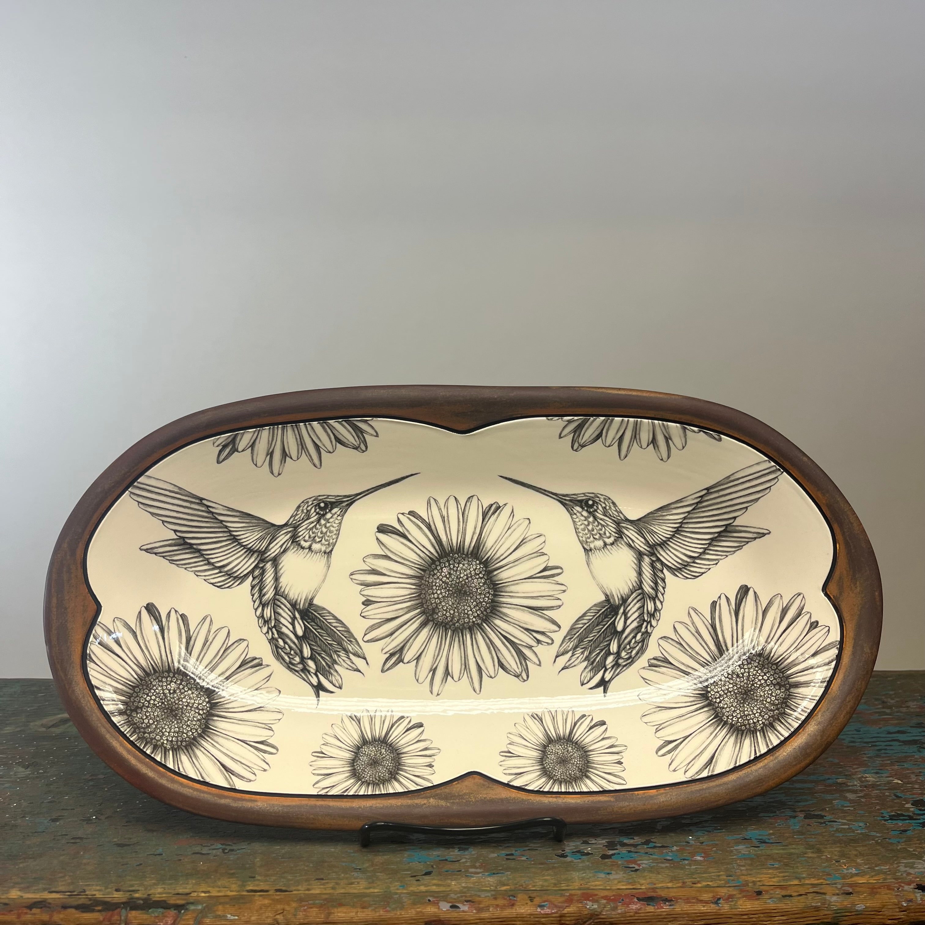 Oblong Serving Dish: Honey Bee Apple Blossoms - Laura Zindel Design